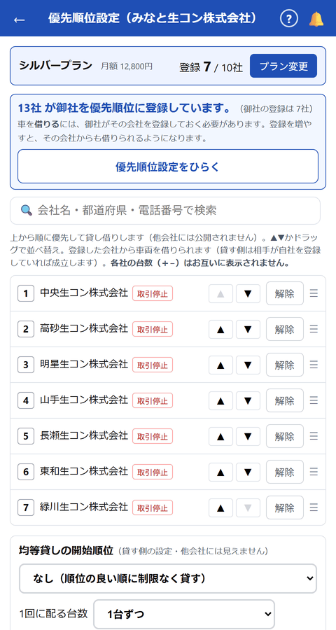 優先順位設定画面